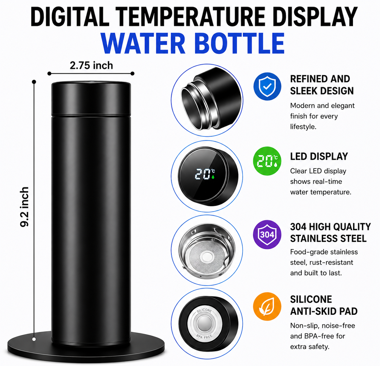 Digital Temperature Display Bottle 500ml